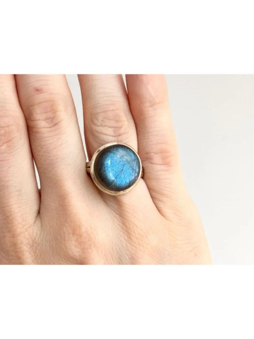 Labradorite Gemstone Cabochon Sterling Silver 925 Vintage Ring - sz 6.25